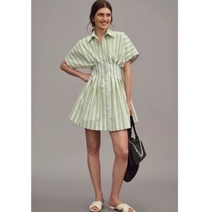 Anthropologie Tobie Exquise Green Striped Shirt Dress